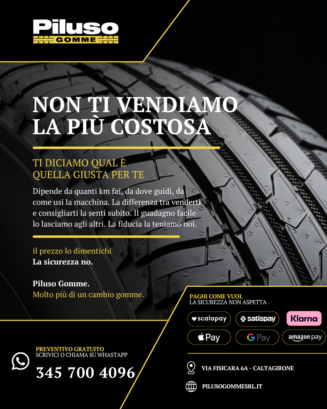 C’è una grande differenza tra vendere pneumatici e consigliare quelli giusti.
La seconda richiede esperienza.📍 VIA FISICARA 6 CALTAGIRONE
📞 Cell: 3457004096
📞 093351275
Ti aspettiamo da PILUSO GOMME SRL.
Da due generazioni, la tua sicurezza su strada.