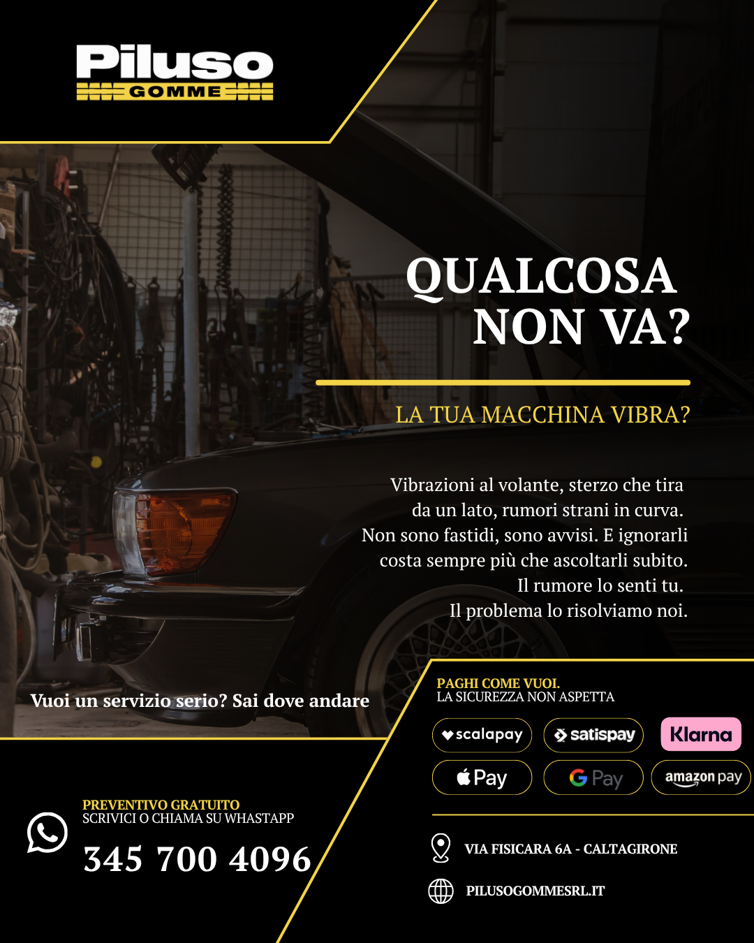 Ci sono segnali che molti automobilisti ignorano. Fino a quando diventano un problema più grande.
Riconoscerli in tempo significa guidare con più sicurezza ed evitare interventi più costosi.
La domanda è: la tua auto sta già cercando di dirti qualcosa?📍 VIA FISICARA 6 CALTAGIRONE
📞 Cell: 3457004096
📞 093351275
Ti aspettiamo da PILUSO GOMME SRL.
Da due generazioni, la tua sicurezza su strada
